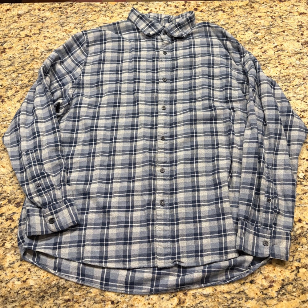 Goodthreads Mens XXL Blue Grey Plaid Flannel Long Sleeve Button Down Shirt